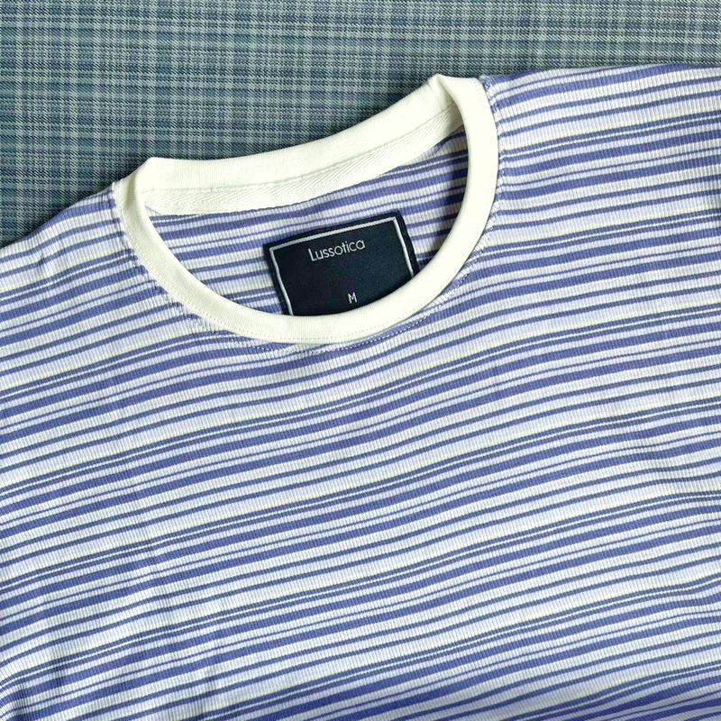 Ribbed Stripes by Lussotica – Blue Cornflower – Half Sleeve