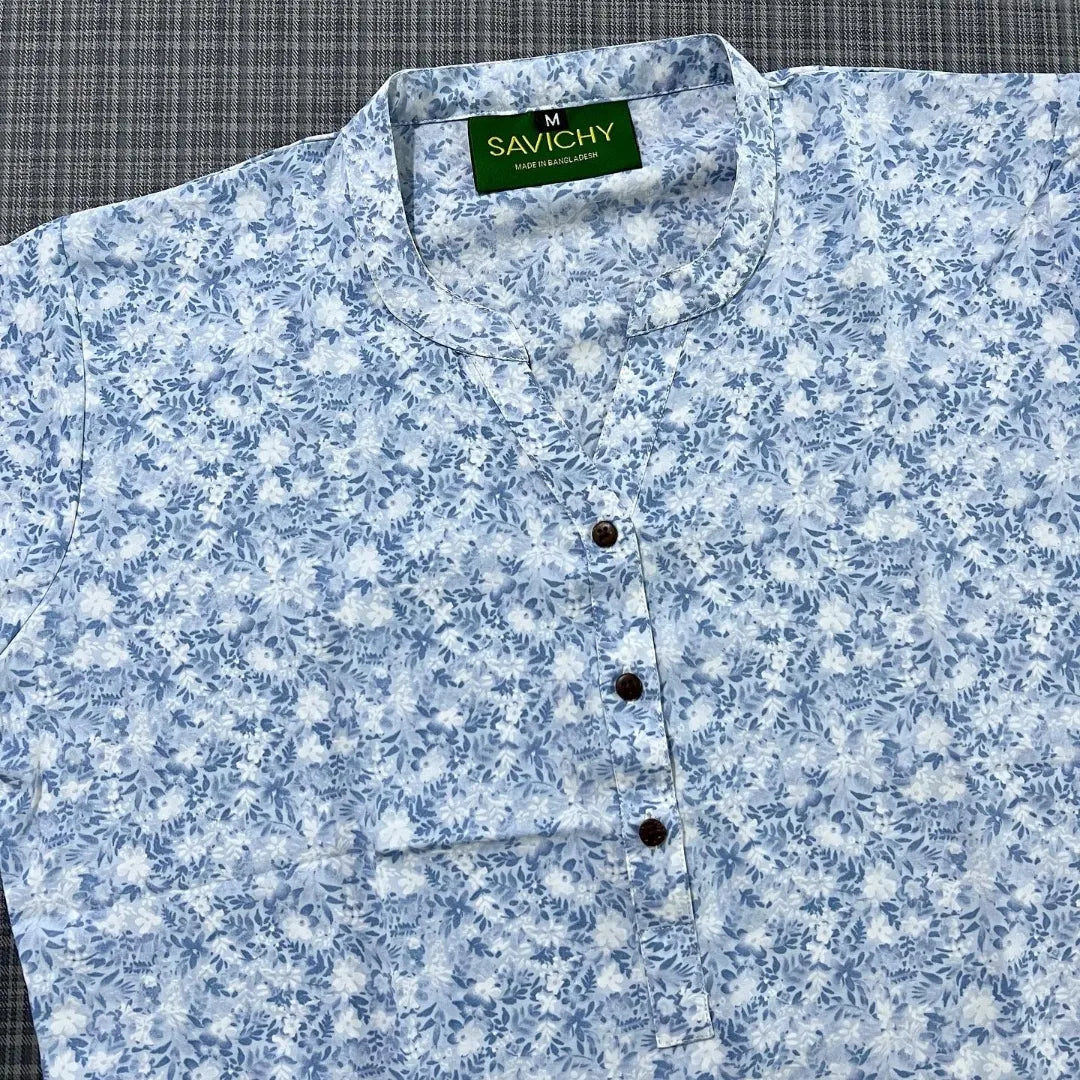 Savichy by Lussotica | Kurti – Light Blue Floral LU587 – Imported Georgette