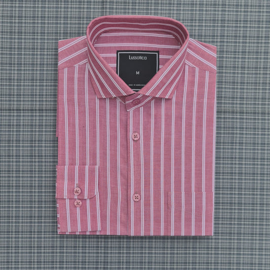 Shirts by Lussotica - Rouge White Stripe - Full Sleeve - Cotton