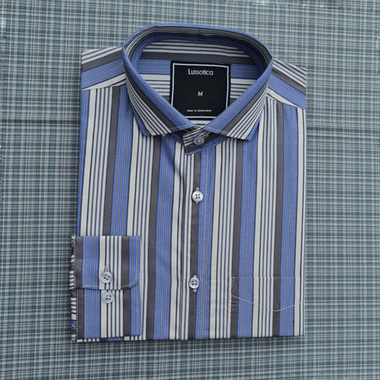 Shirts by Lussotica - Chetwode Slate Stripe - Full Sleeve - Cotton